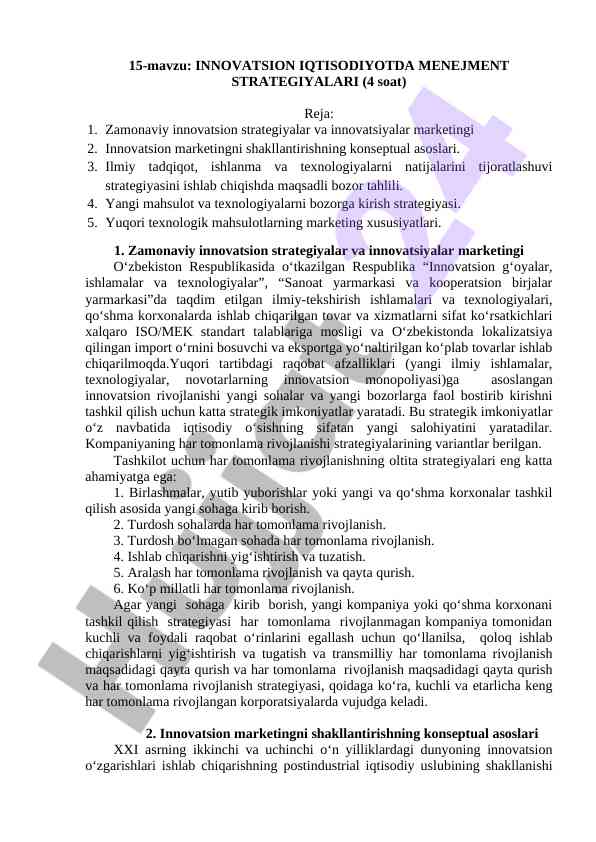 Innovatsion iqtisodiyotda manejment strategiyalari