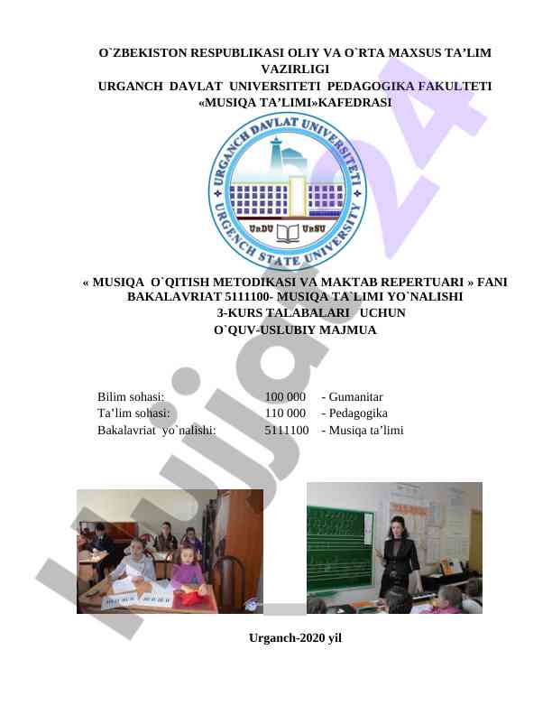 Musiqa o`qitish metodikasi va maktab repertuari