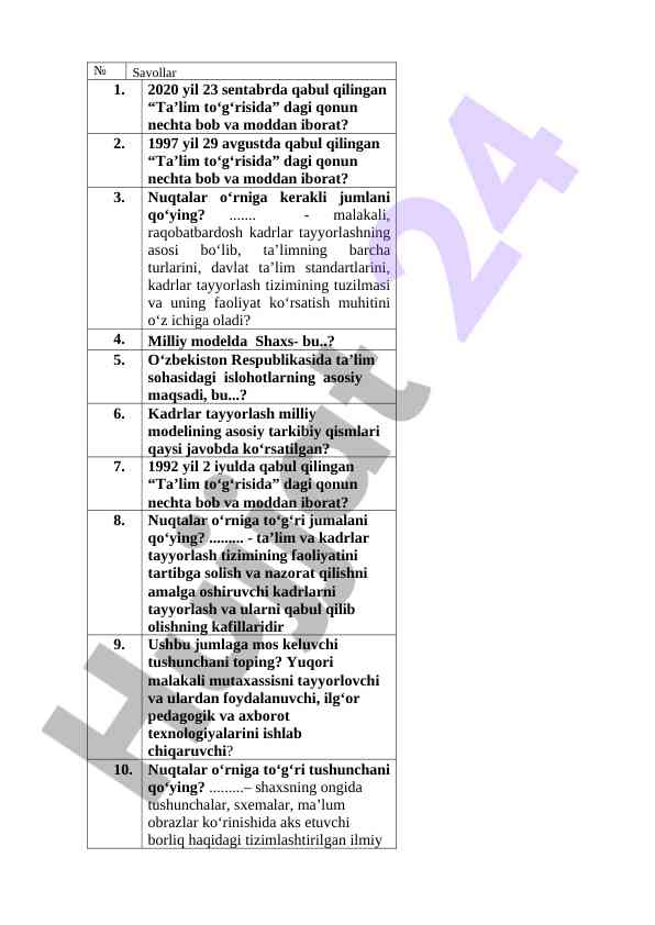 Ta’lim qonunlari tahlili: savollar va javoblar