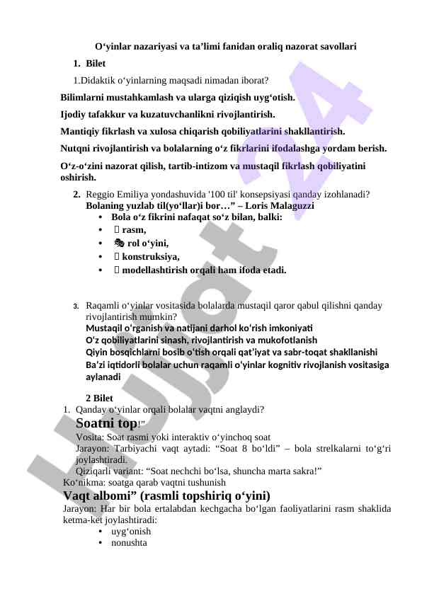 O'yinlar nazariyasi va ta'limi oraliq nazorat savollari