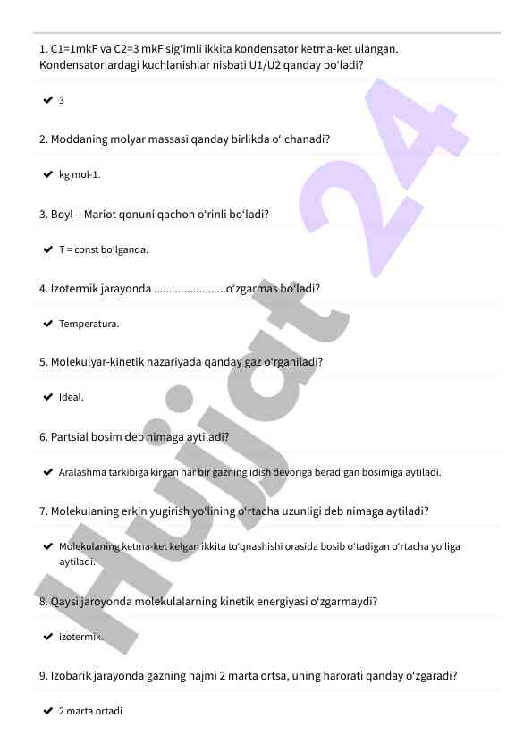 Kondensatorlar va gaz jinlarini o‘rganish testi