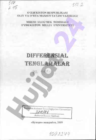 Differensial tenglamalar bo'yicha o'quv qo'llanma