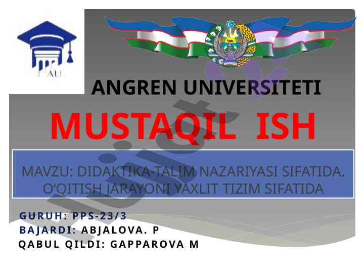 Didaktika talim nazariyasi va o‘qitish jarayoni