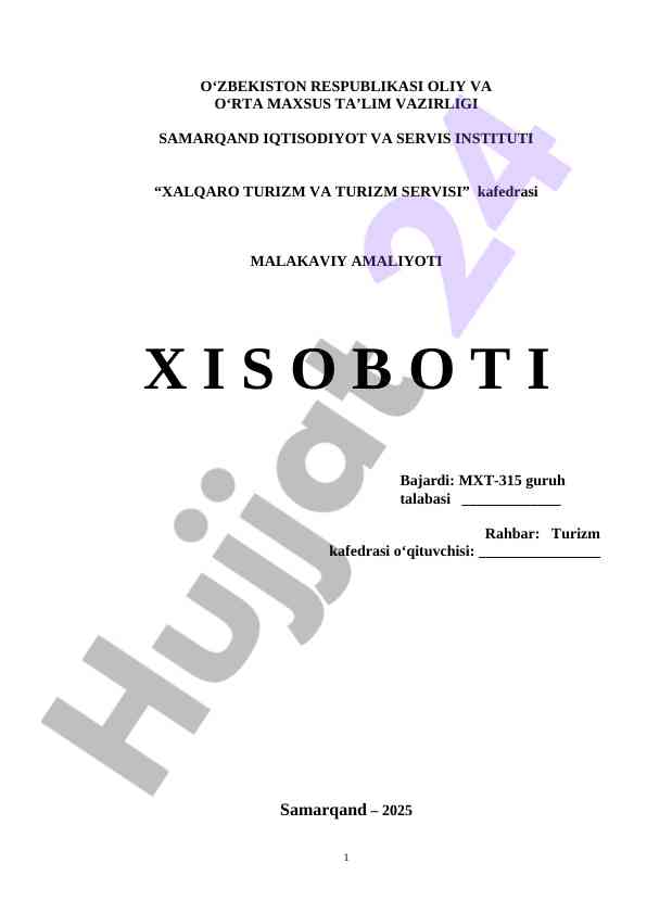 Mehmonxonalar va turizm xizmati tahlili