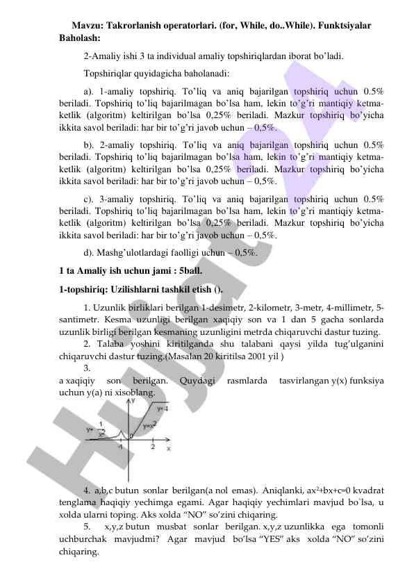 Takrorlanish operatorlari amaliy ishlari baho
