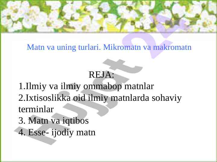 Matn va uning turlari haqida ma'lumotlar