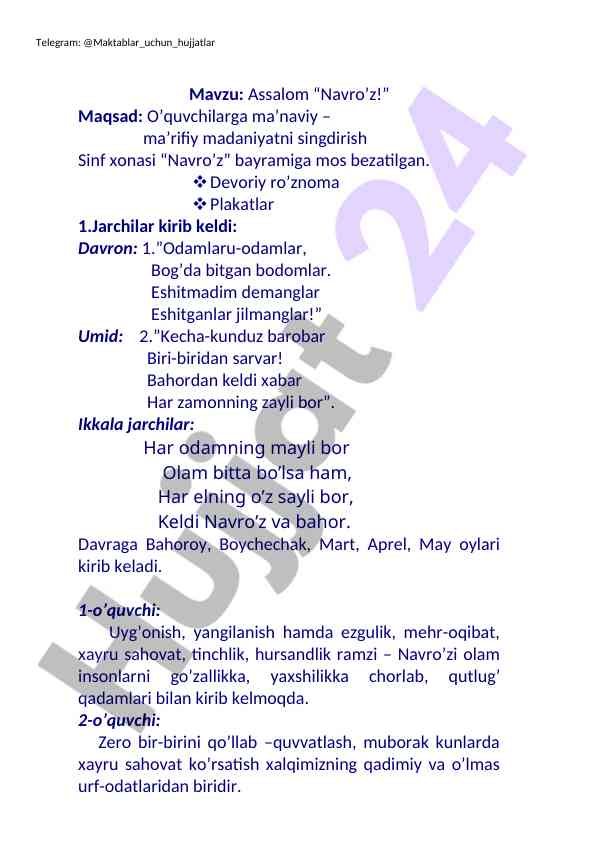 Navro’z bayrami haqida o’quv darslari