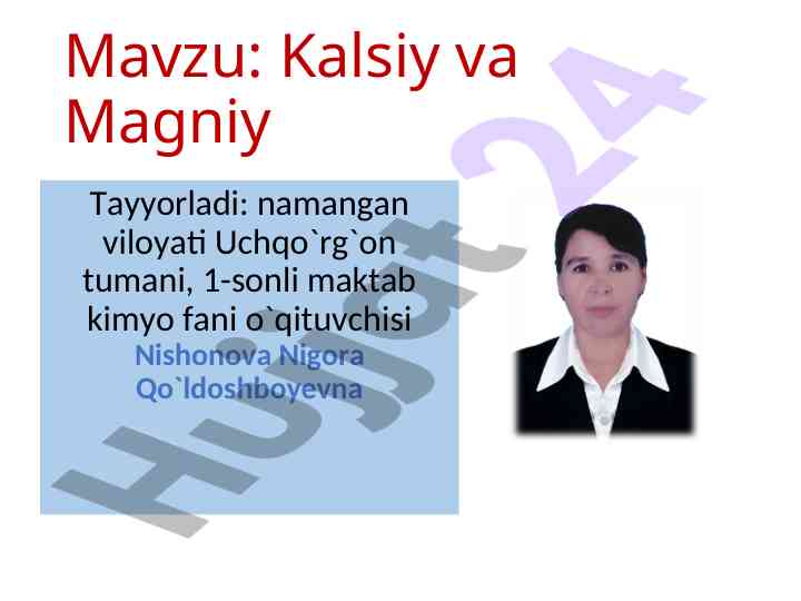 Kalsiy va magniy elementlari kimyoviy xossalari