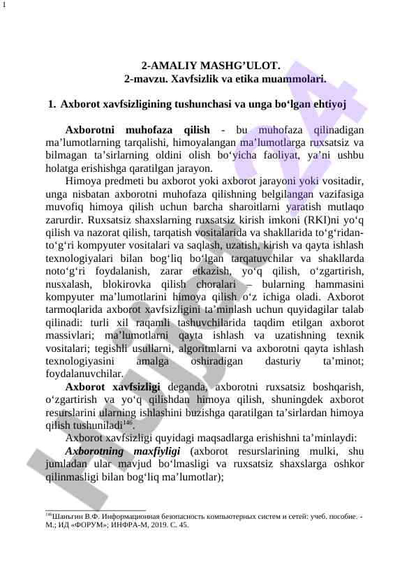 Xavfsizlik va etika muammolari haqida amaliy mashg’ulot