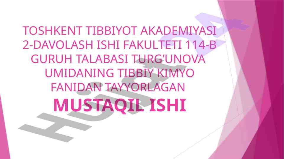 Tibbiyot kimyo fanidan mustaqil ish eritmalar haqida