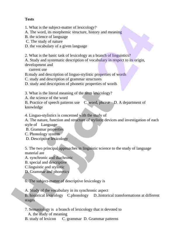 Lexicology subject matter and basic tasks