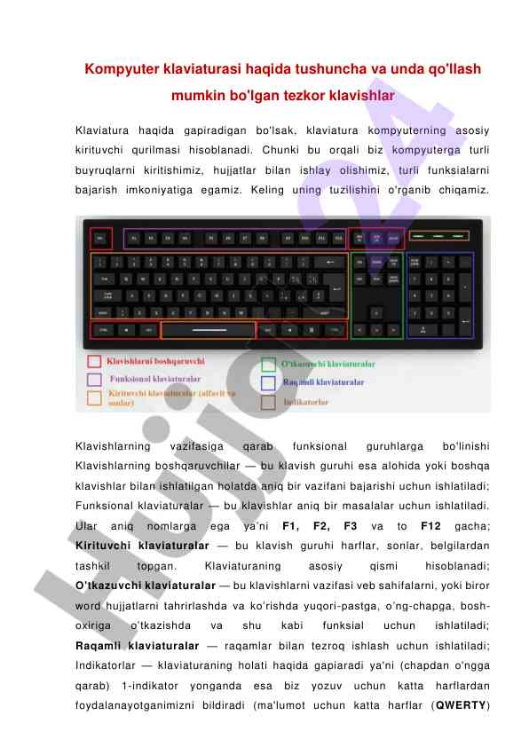 Kompyuter klaviaturasi va tezkor klavishlar tushunchasi