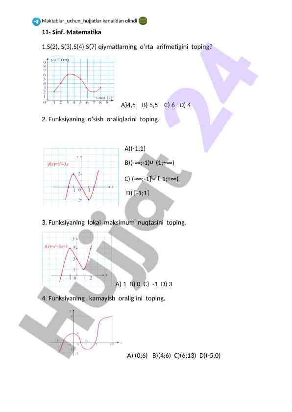 11-sinf matematika test savollari