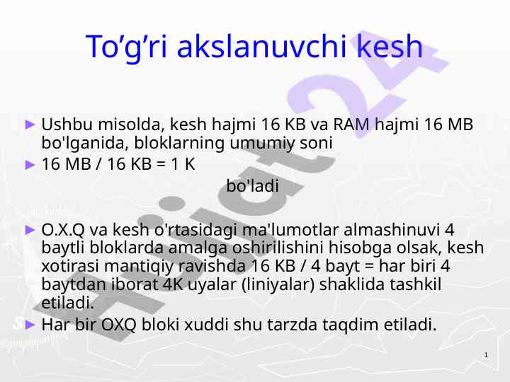 To’g’ri akslanuvchi kesh tahlil va hisoblash