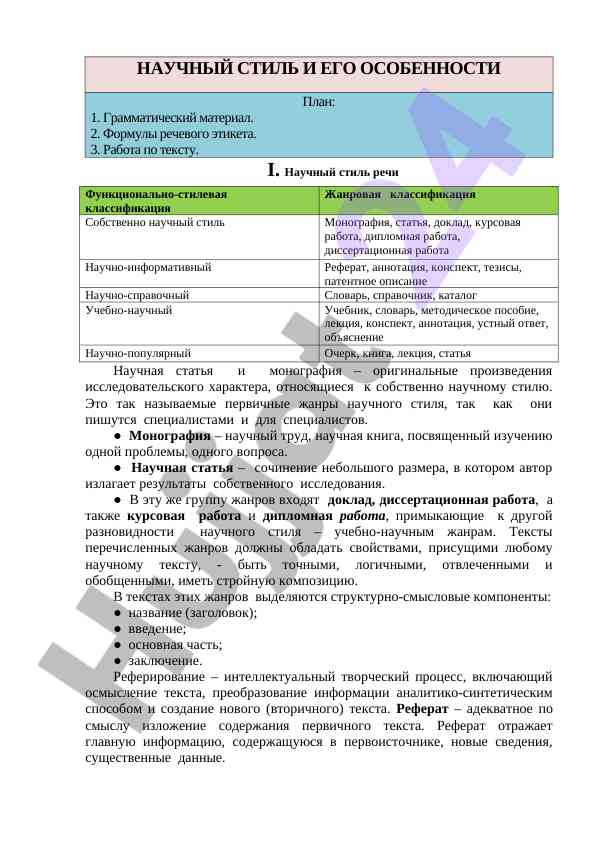Научный стиль речи и его жанры