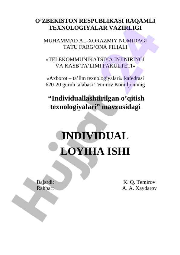 Individuallashtirilgan o’qitish texnologiyalari loyihasi