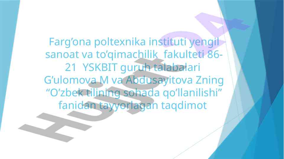O'zbek tilining sohada qo'llanilishi taqdimoti