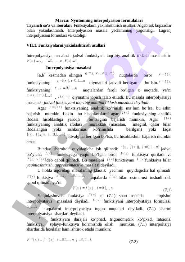 Interpolyatsiya formulalari va xatoliklar