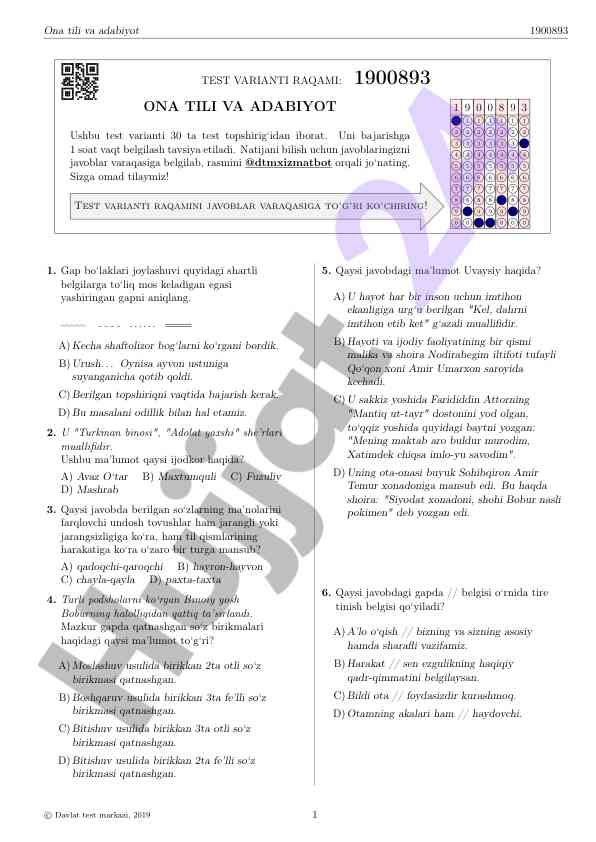 Ona tili va adabiyot test varianti 1900893