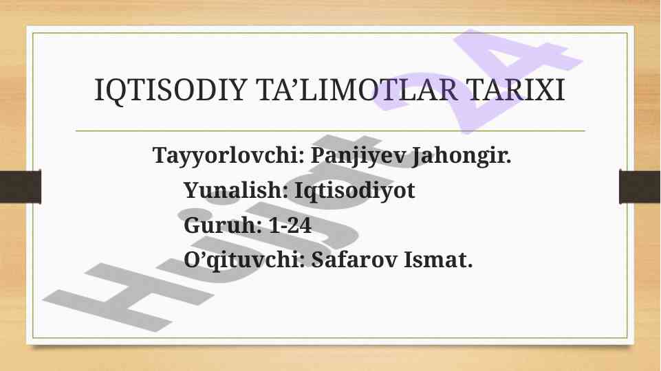 Iqitisodiy talimotlar tarixi va qiymat nazariyasi