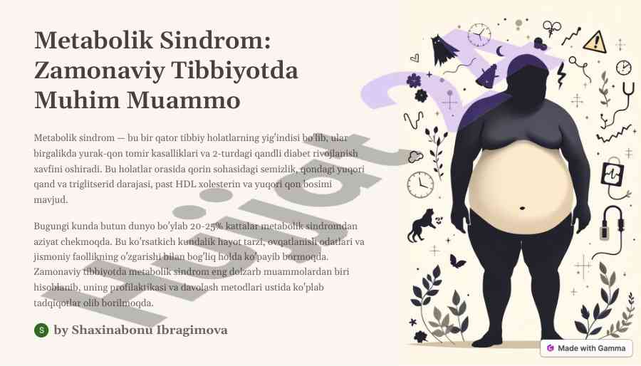 Metabolik sindrom: zamonaviy tibbiyotda muhim muammo
