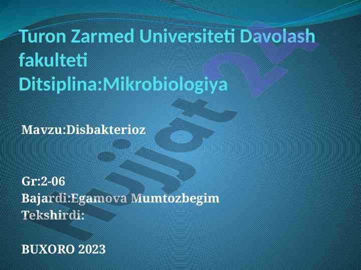 Disbakterioz: patogenez va davolash usullari
