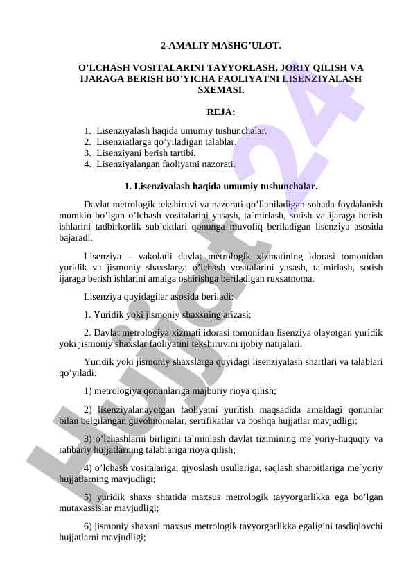 O‘lchash vositalarini tayyorlash va ijarga berish