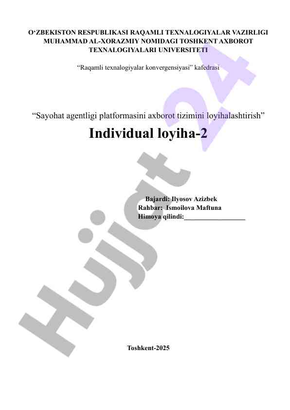 Sayohat agentligi platformasini loyihalashtirish