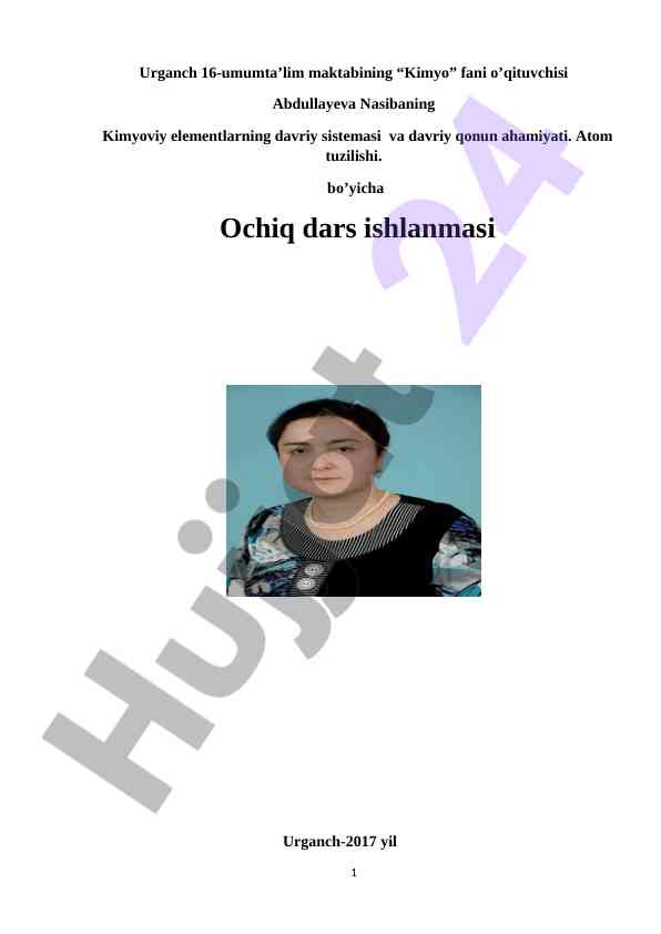 Kimyoviy elementlarning davriy sistemasi ochiq dars
