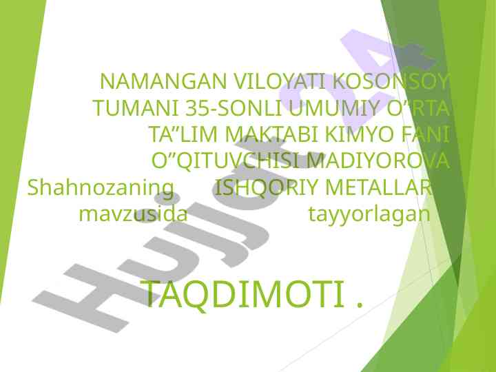 Ishqoriy metallar taqdimoti kimyo fani o‘qituvchisi uchun