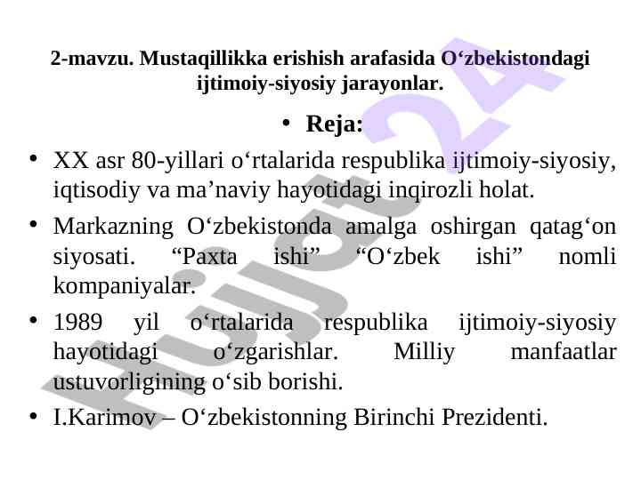 O'zbekistondagi ijtimoiy-siyosiy jarayonlar tahlili