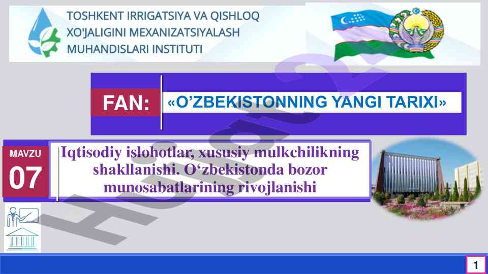 Bozor munosabatlari rivojlanishi o‘zbekiston tarixi