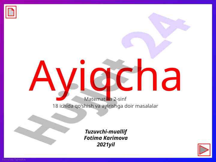 Qoshish va ayirishga doir masalalar taqdimoti