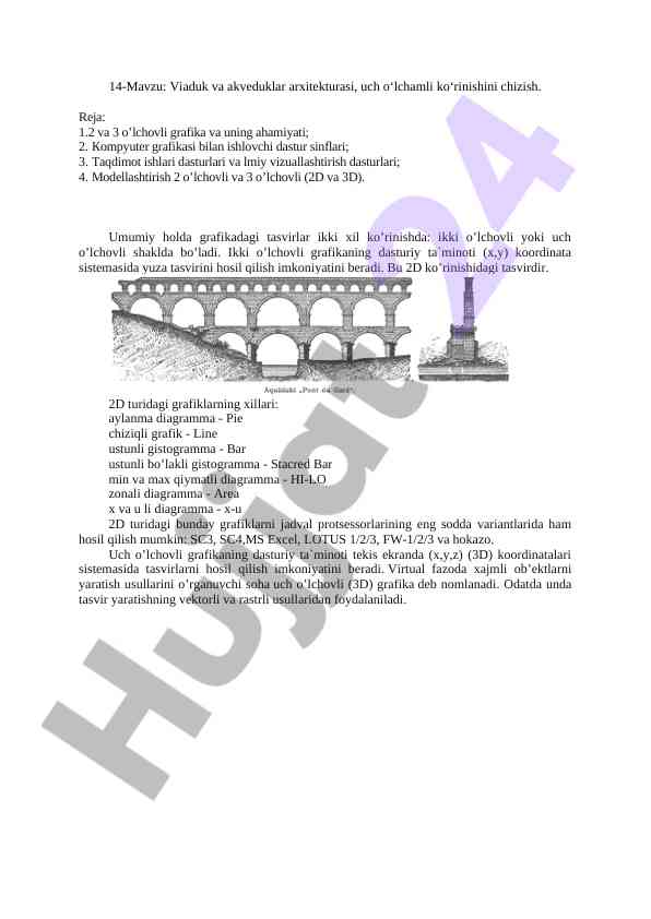 Viaduk va akveduklar arxitekturasi ushbu o'lchovlarda
