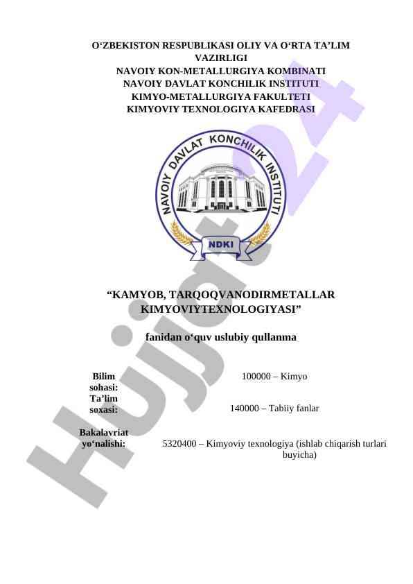 Kamyob tarqoqlar nadir metallar kimyoviy texnologiyasi