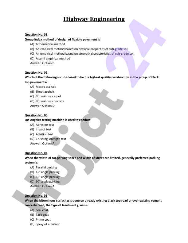 Highway engineering design questions and answers