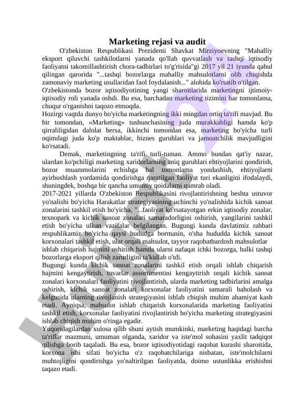Marketing rejasi va audit