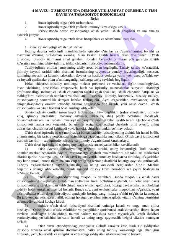 O'zbekistonda demokratik jamiyat qurishning bosqichlari