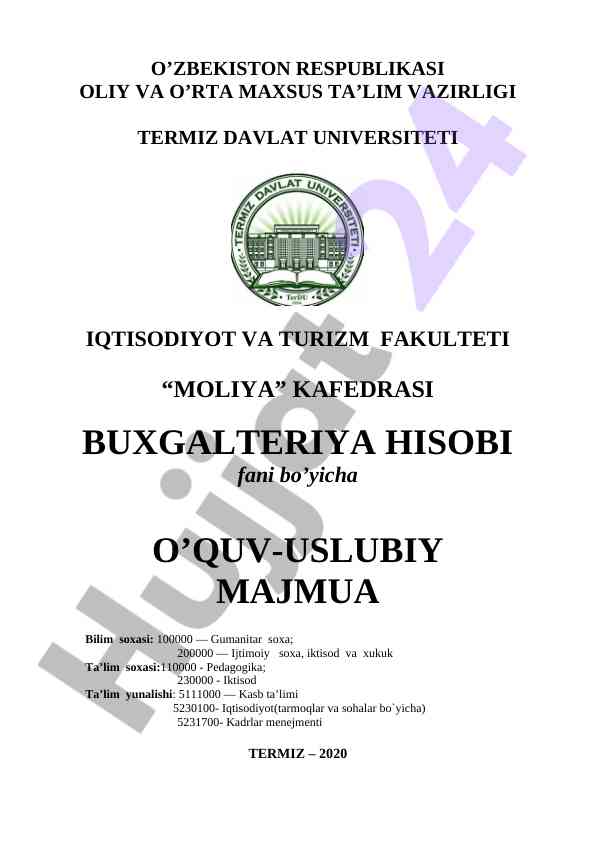 Buxgalteriya hisobi o‘quv-uslubiy majmua