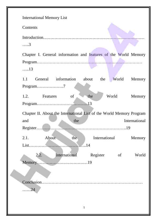 World memory program overview and international register