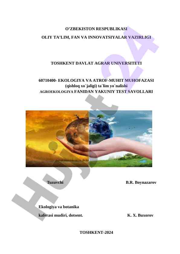 Agroekologiya fanidan yakuniy test savollari