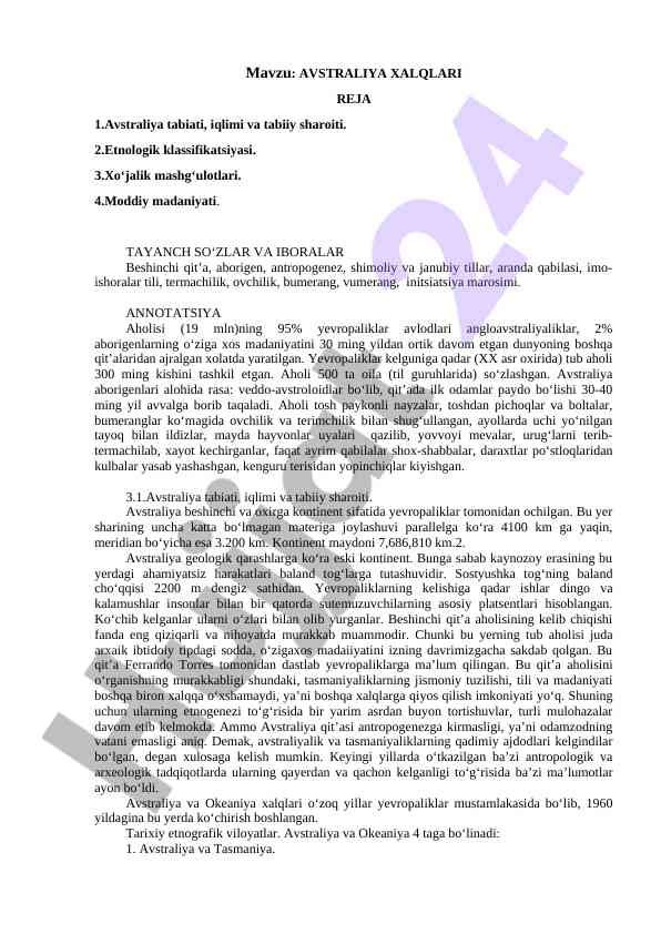 Avstraliya xalqlari tabiati va madaniyati