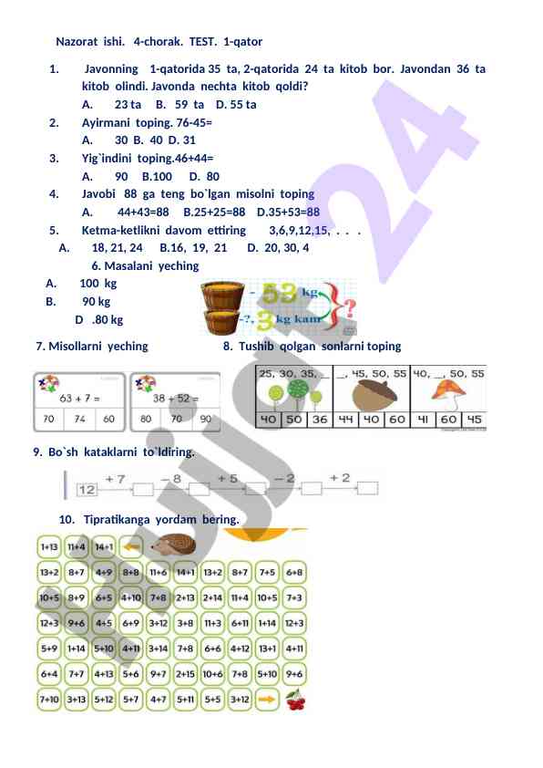 Nazorat ishlari 4-chorak test savollari