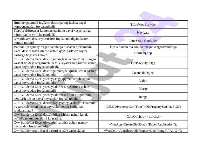 C++ builderda excel dasturiga bog'lash testi