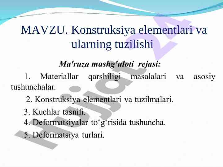 Konstruksiya elementlari va ularning tuzilishi
