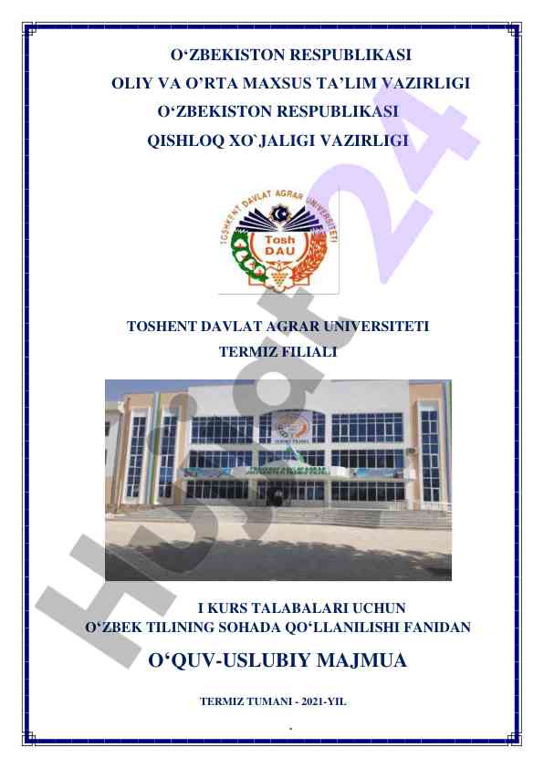 O‘zbek tilining sohada qo‘llanilishi bo‘yicha uslubiy majmua