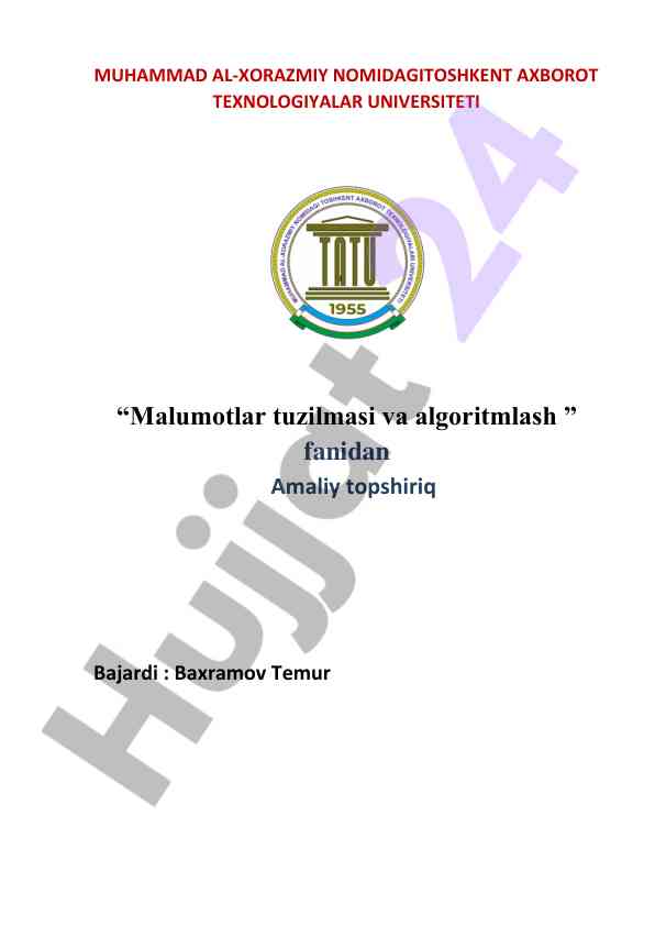 Malumotlar tuzilmasi va algoritmlash amaliy topsirish