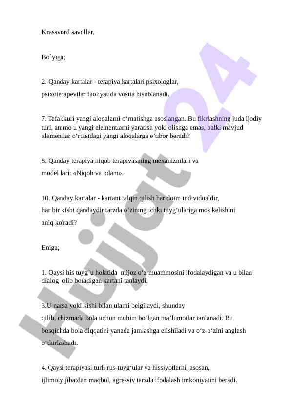 Psixologiya terapiyasi kartalari va mexanizmlari