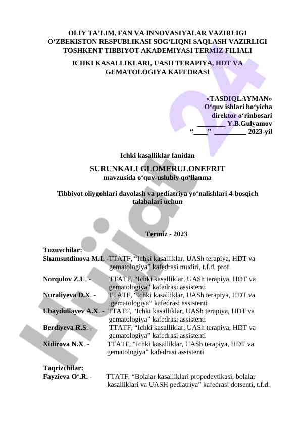 Surunkali glomerulonefrit mavzusida o‘quv qo‘llanma