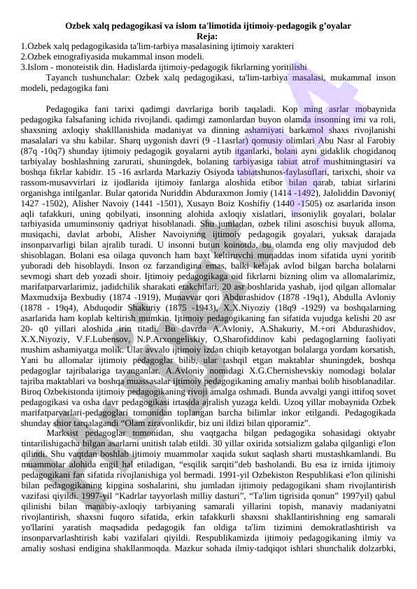 Ozbek xalq pedagogikasi va islom ta'limotida g'oyalar